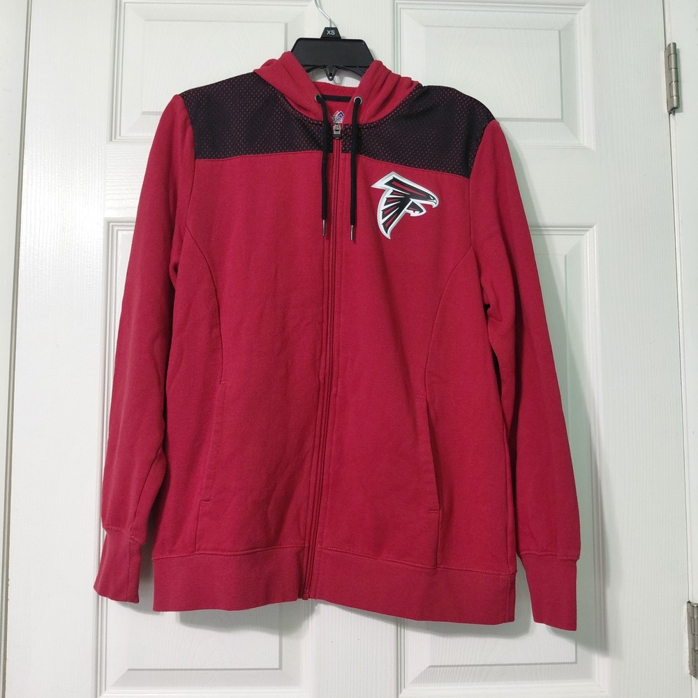 Majestic Atlanta Falcons Womens Red Full Zip Hoodie Sweatshirt Medium MAB5